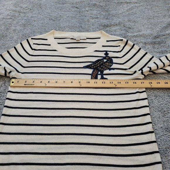 LOft Womens Sweater Small Blue White Peacock Wool Blend Sequin Stripe Boho 16163 - Picture 9 of 11